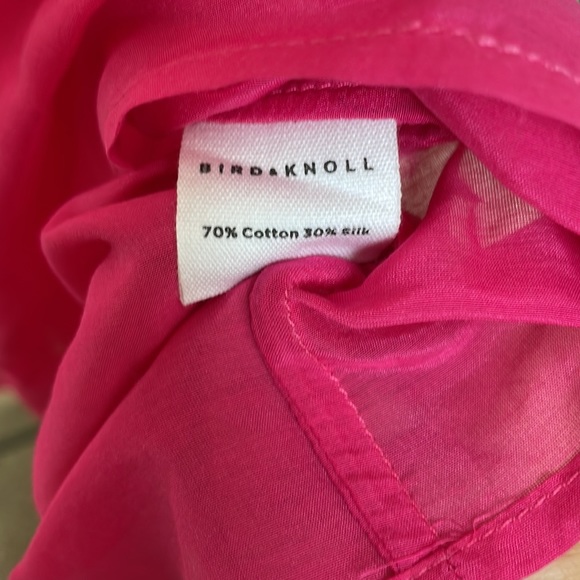 Bird & Knoll Pink Milou Silk Mandarin-Collar Tiered Mini Dress Sz L - Picture 6 of 6